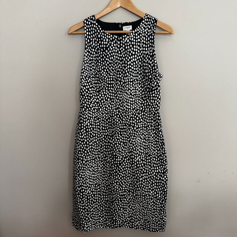 J. Crew Black and White Polka Dot Basketweave Cotton Sheath Dress NWT - Size 4 - Picture 3 of 10